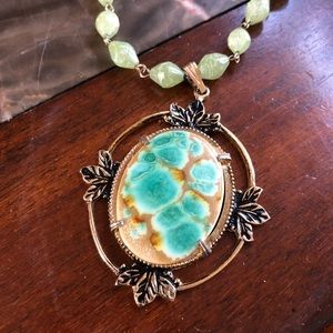 Vintage Hand Painted Necklace With Jade